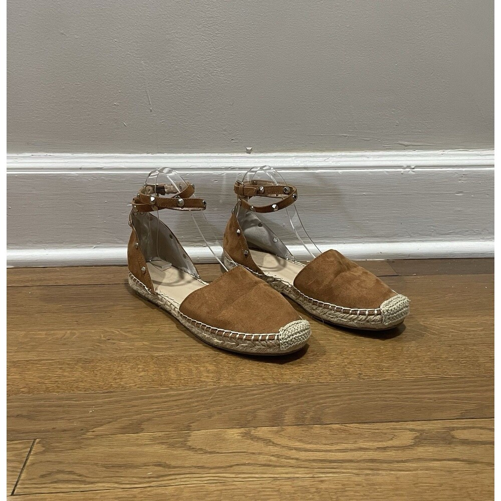 Guess Brown Caramel Espadrilles Stud Ankle Wrap Flats Size 8